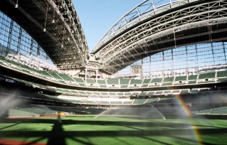 sprinklers installed on the Miller Park baseball field