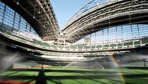 sprinklers installed on the Miller Park baseball field