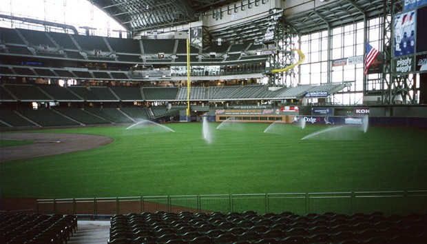 sprinklers installed on the Miller Park baseball field