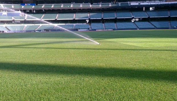 sprinklers installed on the Miller Park baseball field